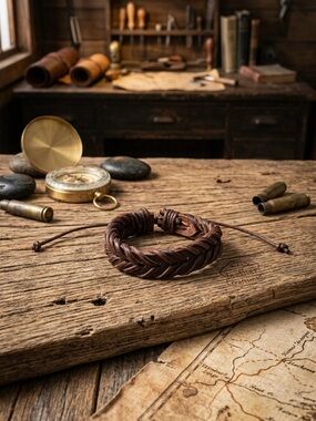 Hand Crafted Brown Braided Leather Bracelet